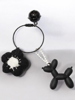 Black Flower & Balloon Dog Key Ring Card Holder
